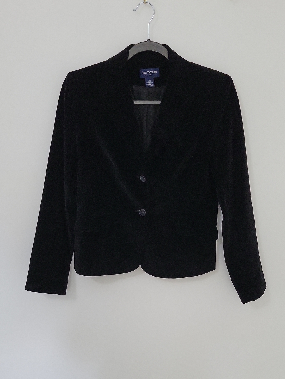 Ann Taylor Black Velvet Tailored Blazer Jacket, Size 4 Petite
